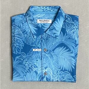 Tommy Bahama "The Bahama Coast" Men's Small Short Sleeve Shirt Stretch Blue NEW
